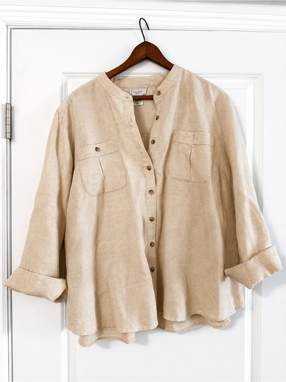 Kate Hill 100% Linen Button Front Top Cream Beige Plus Size 2X Lightweight - Picture 1 of 6